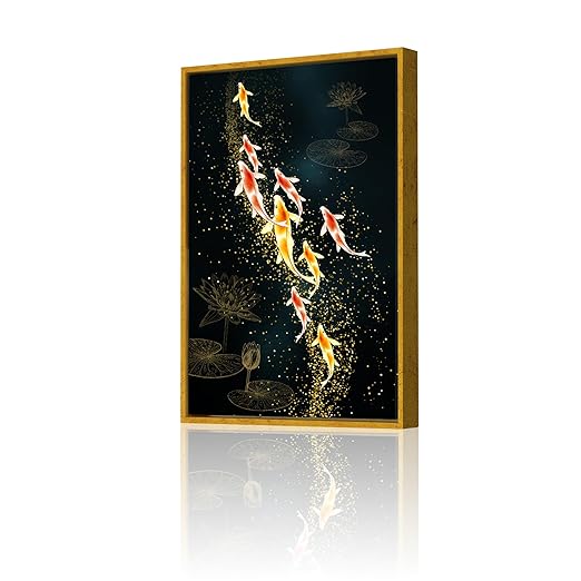 Art Street Canvas Painting Colorful Fish Swimming Framed Decorative Wall Art For Living Room (Size:23x35 Inch)