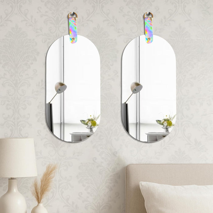 Art Street Frameless Capsule Acrylic Mirror Pack of 2 Shatterproof, Self-Adhesive, Decorative Acrylic Wall Mirror for Bathroom, Bedroom, Living Room, Vanity Area Mirrors, Capsule Mirrors 13x29 cm