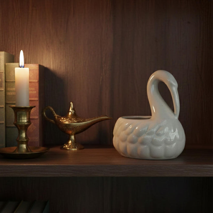 Art Street Elegant Swan-Shaped Ceramic Vase | Glossy White Decorative Flower Vase for Home, Living Room & Table Décor, (Vase Only Not Plant)