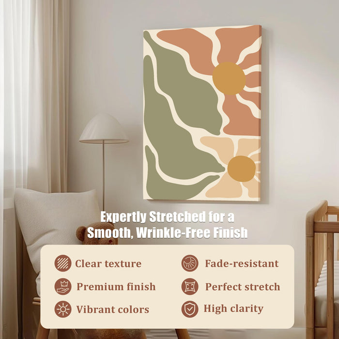 Abstract Sun Pattern greey Stretched Canvas Wall Art Modern Boho Illustration Painting for Home & Office Wall Decor, (16x22 Inch)