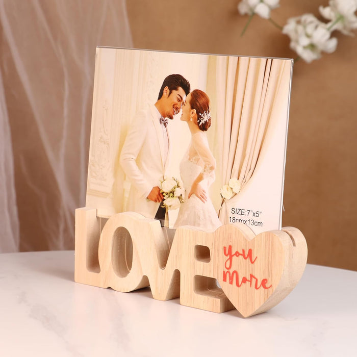 Couples Photo Frame Creative Wooden Love Cutout with High Definition Glass for Table Stand Table Top Picture Frame, 13x18 cm