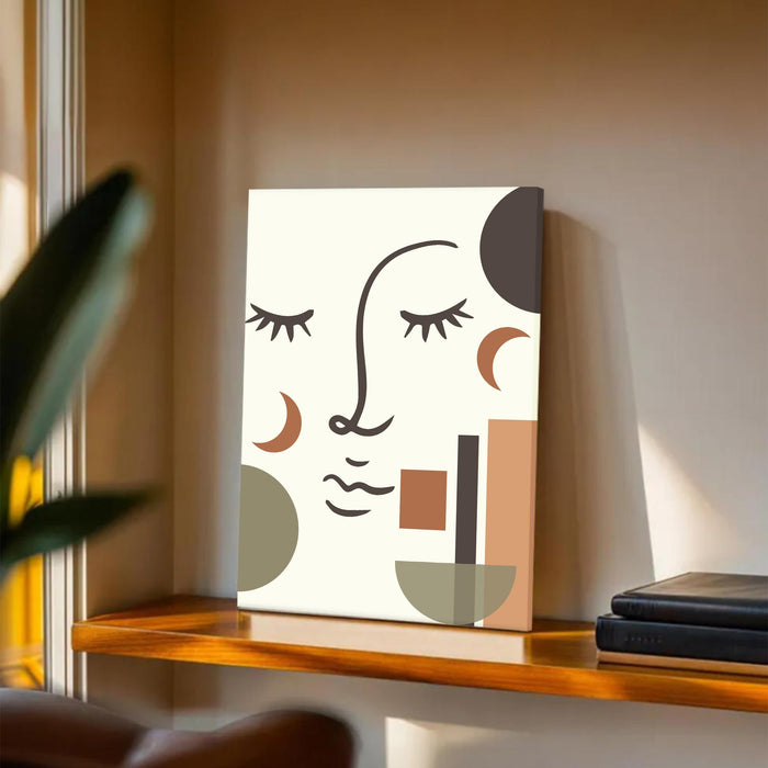 Abstract Women face Stretched Canvas Wall Art Modern Boho Illustration Painting for Home & Office Wall Decor, (16x22 Inch)