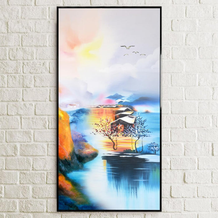 Art Street Canvas Painting Abstract Beautiful Lake Canvas Painting for Home Décor (Black, 47x23 Inch)