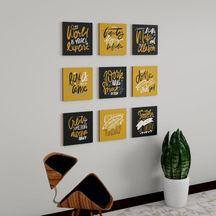Art Street MDF Motivational Wall Art Print, Modern Square Wall Plate, Decorative Home Décor for Living Room, Bedroom & Office (Set of 9, Size: 7.65x7.65 Inch)