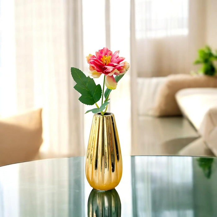 Ceramic Flower Vase, Golden (2.5x5 Inch), Vases for Fake Flowers, Flowers Not Included