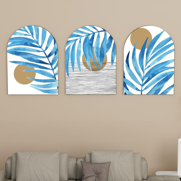 MDF Wall Art Prints Tropical leaf, Modern Home Décor (Set of 3, Size: 16x22 Inch)