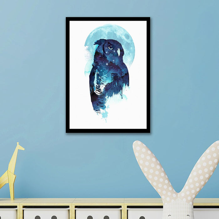 Blue Crow Abstract painting Framed Art Print for Home, Kids Room Decoration (12.9 x 17.7 Inches)