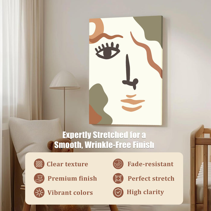 Abstract Face Stretched Canvas Wall Art Modern Boho Illustration Painting for Home & Office Wall Decor, (16x22 Inch)