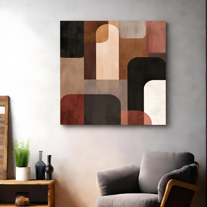 Mid-Century Modern Abstract Geometric Wall Art Painting For Living Room, Minimalist Bauhaus Arches & Shapes Stretched Canvas Painting for Living Room, Office & Home Decor (56xx56 cm)