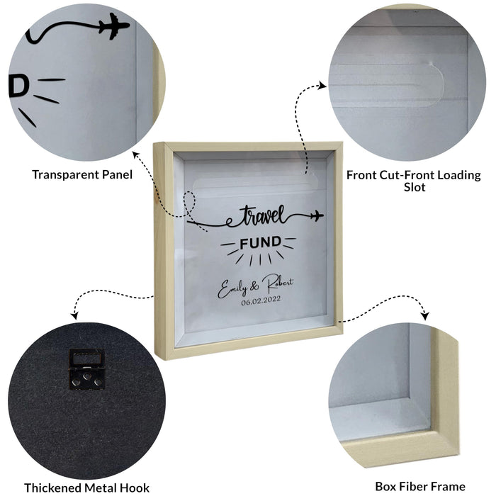 Art Street Archive Shadow Box for Travel Fund Memories, Memory Collection Box with Slot On Top, Beautiful Moments Printed Life in a Shadow Box Travel Gift Frame (10x10 Inch, Beige)