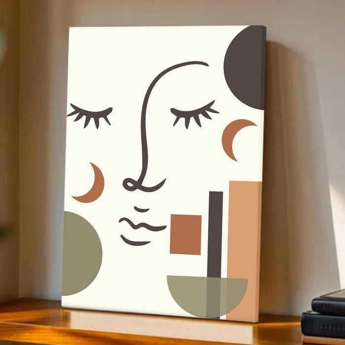 Abstract Women face Stretched Canvas Wall Art Modern Boho Illustration Painting for Home & Office Wall Decor, (16x22 Inch)
