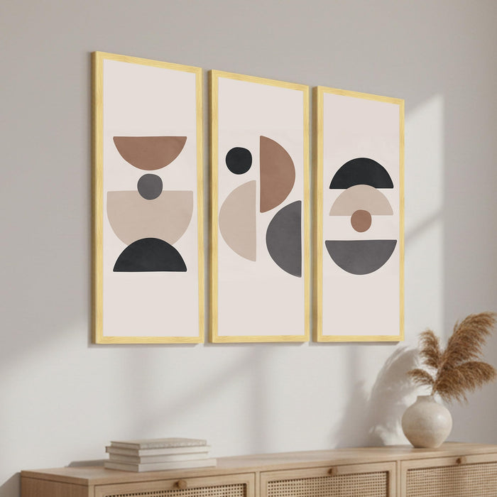 Abstract Geometric Framed Wall Art Set of 3 | Modern Boho Minimal Wall Décor |Engineered Wood Frame Art for Living Room, Bedroom & Office, 8.9x18.9 Inch