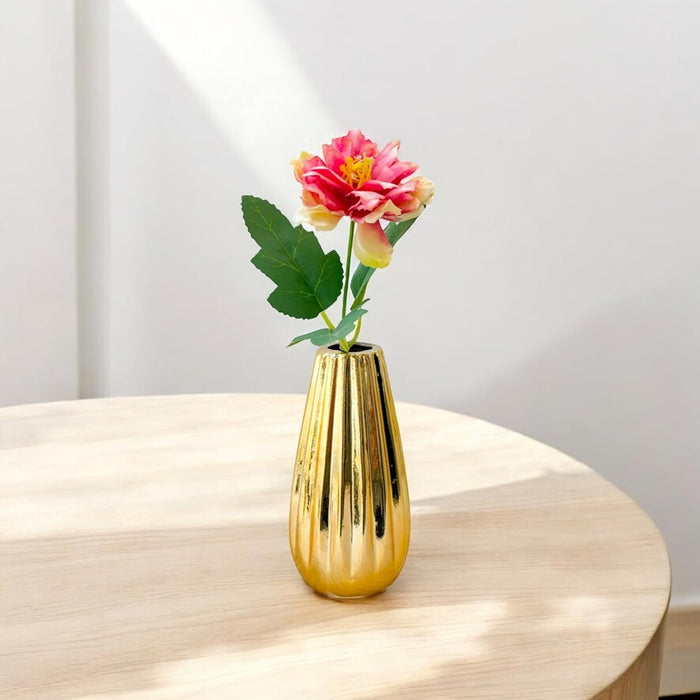 Ceramic Flower Vase, Golden (2.5x5 Inch), Vases for Fake Flowers, Flowers Not Included