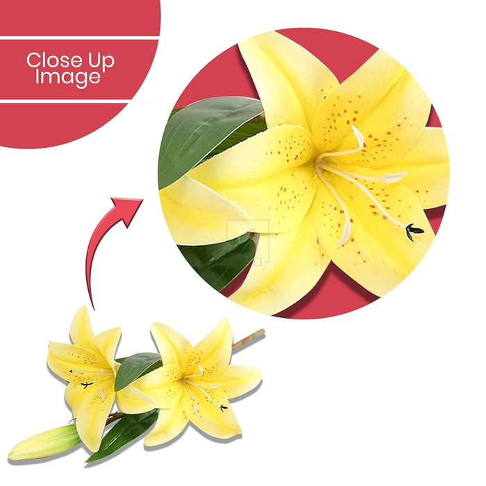 Art Street Artificial Yellow Lily Flower Stick for Vases or Pot Suited for Table Indoor