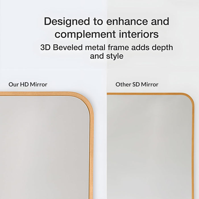 Rectangular Decorative Wall Mirror with Aluminum Metal Frame Gold | Rounded Rectangular Vanity Mirror (Gold, 46x61 cm)