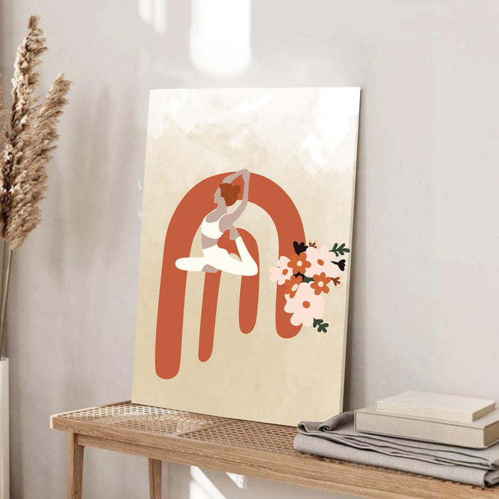 Abstract Women Yoga Stretched Canvas Wall Art Modern Boho Illustration Painting for Home & Office Wall Decor, (16x22 Inch)