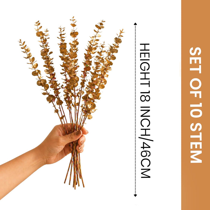 Art Street Artificial Golden Eucalyptus Stems – Metallic Plastic Decorative Leaves for Vase, Home Décor, Table Centerpiece,