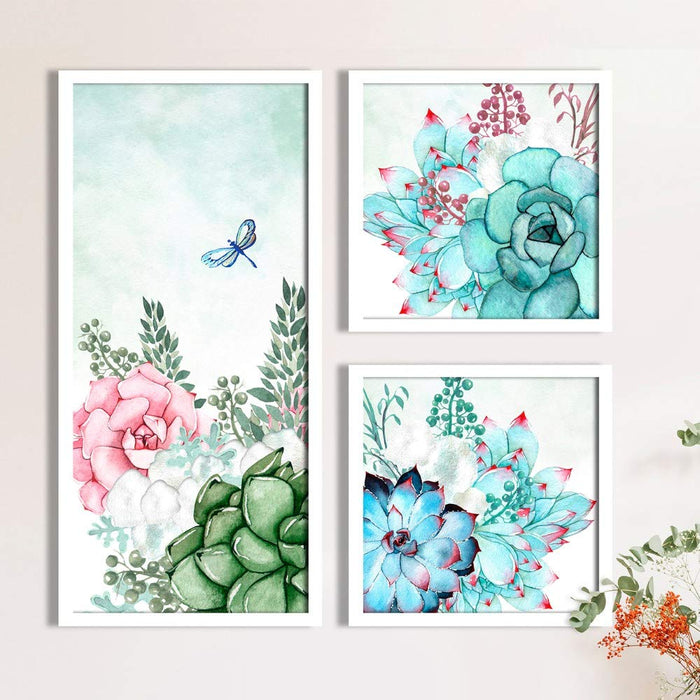 Art Street Flamingo Theme in Framed Printed Set of 3 Wall Art Print, Painting