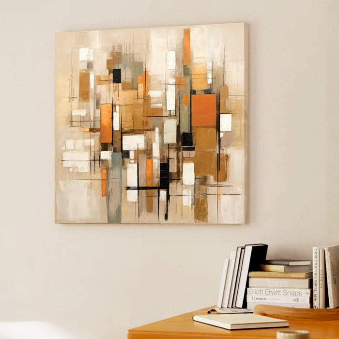 Geometric Abstract Stretched Canvas Painting For Living Room | Modern Mid-Century Wall Art Large Canvas Painting For Livingroom Home Decor, Bedroom, Hallway's, Office, Hotel - 86x86 cm