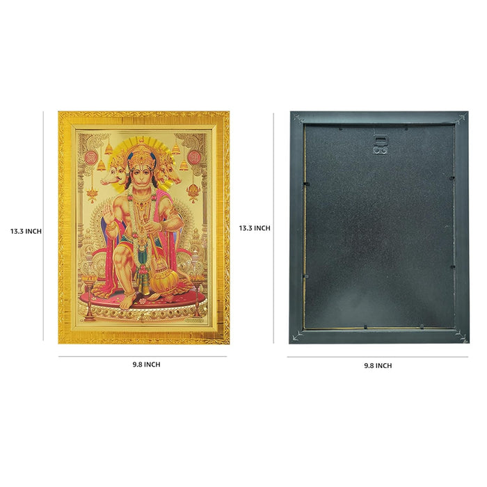 Art Street Combo Set of 3 Shree Ganesh, Mata Laxmi Ji & Panchmukhi Hanuman ji for Pooja, Poster for Pooja, Religious Framed Painting,Gold Plated God, Wall Decor (Size: 9.8x13.3 Inch, Gold)