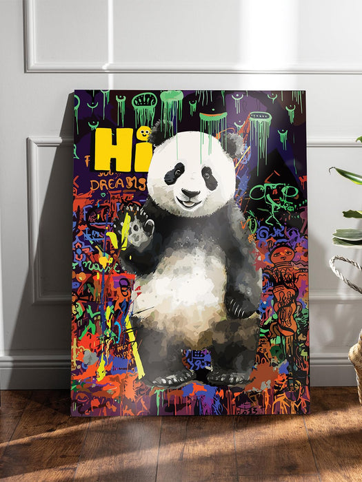 Art Street Stretched Canvas Painting Hi Panda Pop Graffiti Art For Home (Size: 16X22 Inch)