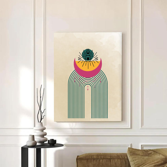 Abstract Sun Rising Rainbow Stretched Canvas Wall Art Modern Boho Illustration Painting for Home & Office Wall Decor, (16x22 Inch)