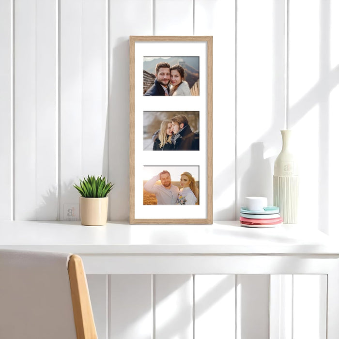 Photo Frame Collage 10x15 cm Photos Display 3 Oppenings Wall Mounting Home Décor Photo-Frame (23x49 cm)