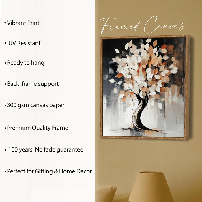 Abstract Tree of Life Framed Painting For Living Room | Vastu Tree Large Canvas Painting With Frame Wall Art For Bedroom, Hallway's, Office, Hotel, Size 58x58 cm