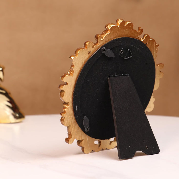 Vintage 4x4 Inch Photo Frame Golden Brown Round – European Style Resin Picture Frame, Tabletop or Wall Display, Antique Decorative Design, 10x10 cm