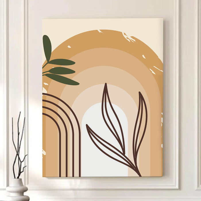 Abstract Rainbow leaves Stretched Canvas Wall Art Modern Boho Illustration Painting for Home & Office Wall Decor, (16x22 Inch)