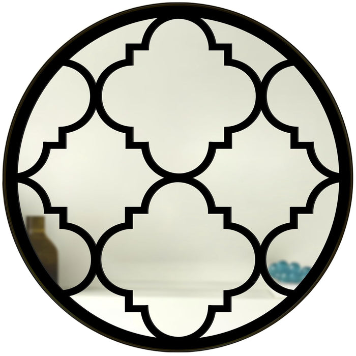 Decorative Round Acrylic Jali Wall Mirror with Side Metal Black PVC Moulding, Wall Mirror (16x16 Inch)