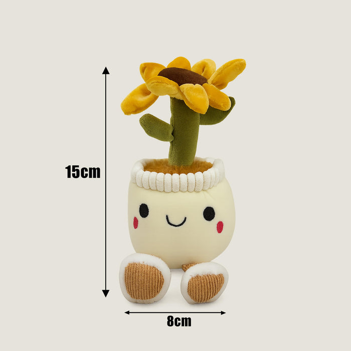 Art Street Cute White Potted Plush Plant with Smiling Face & Dangling Legs | Soft Sunflower Kawaii Desk Decor | Unique Gift for Plant Lovers, Valentine's Day