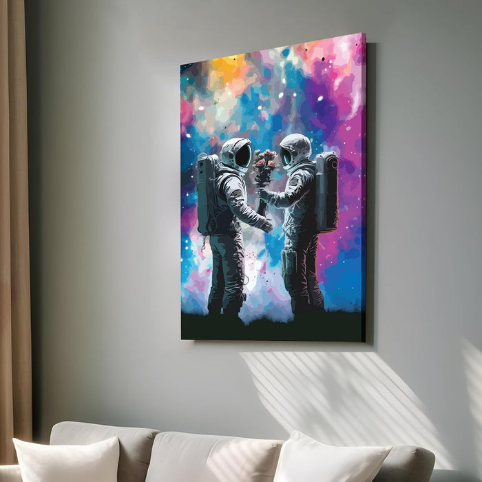 Art Street Stretched Canvas Painting Space Astronaut Couple Starry Night Graffiti Wall Art for Home Decor, Living Room, Office.