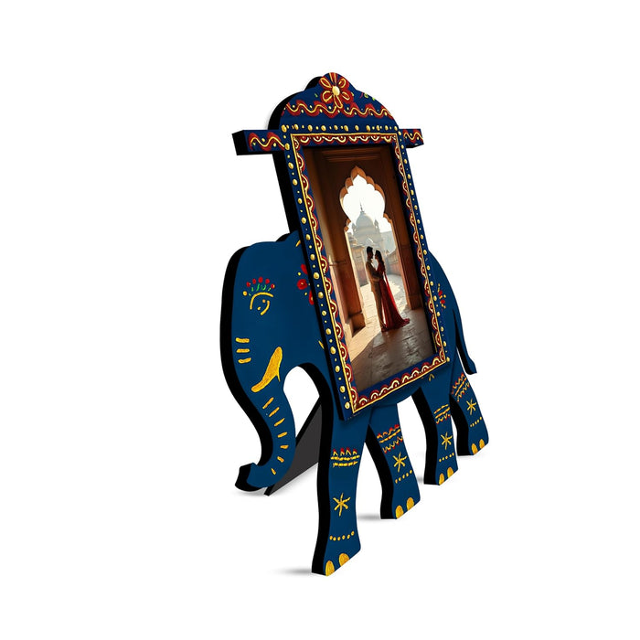 Elephant Photo Frame Handcrafted Indian MDF Decorative Tabletop Frame Ethnic Rajasthani Handpainted Wooden Elephant Photo Frames 18x22 cm