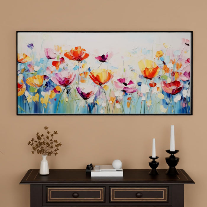 Art Street Abstract Multicolor Tulip Large Canvas Painting Panel for Home Décor (Black, 23x47 Inch)
