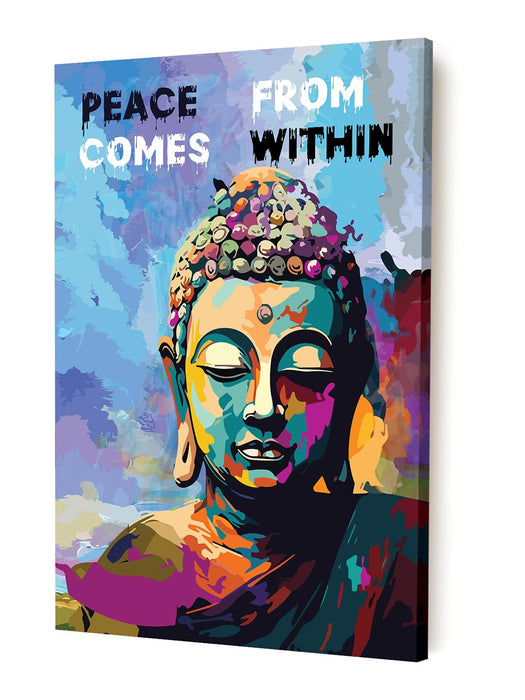 Art Street Stretched Canvas Painting Lord Buddha Peace Comes Pop Graffiti Art For Home (Size: 16x22 Inch)