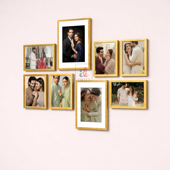 Art Street Photo Frame Set of 8 Gold Wall Decor Collage Display Hanging Family Picture Frames Gallery Collection Decor Items Wall Mount Frames Birthday Anniversary Gift, 8x12 and 12x16 In