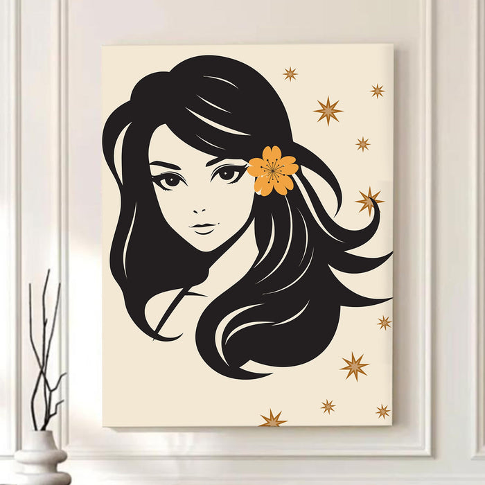 Abstract Female Stretched Canvas Wall Art Modern Boho Illustration Painting for Home & Office Wall Decor, (16x22 Inch)