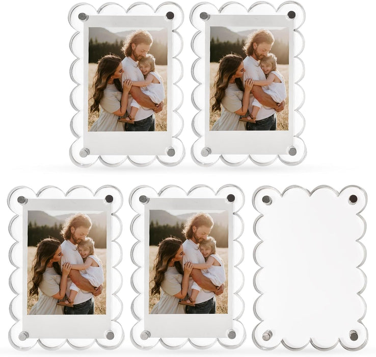 Acrylic Magnetic Picture Photo Frames 6x9 Cm Set of 4, Custom Acrylic Refrigerator, Scalloped Rectangle Fridge Magnetic Frames with Personalized Photos