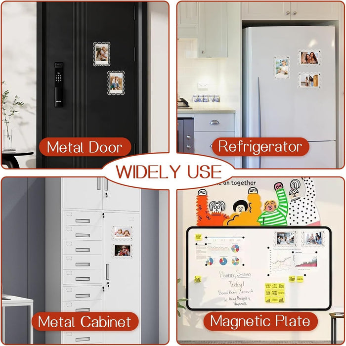 Acrylic Magnetic Picture Photo Frames 6x9 Cm Set of 4, Custom Acrylic Refrigerator, Scalloped Rectangle Fridge Magnetic Frames with Personalized Photos