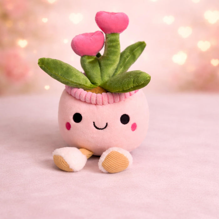 Art Street Cute Pink Potted Plush Plant with Smiling Face & Dangling Legs | Soft Heart Flower| Kawaii Desk Decor | Unique Gift for Plant Lovers, Valentine's Day