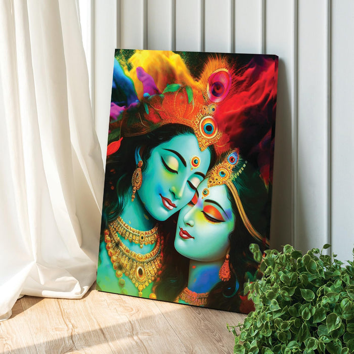 Art Street Stretched Canvas Radha Krishna True Love Modern Rangoli Paintings for Home Décor,Living Room, Wall Décor & Office Wall, (Size: 16x22 Inch)