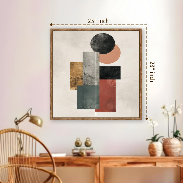 Geometric Abstract Framed Painting For Living Room | Mordern Boho Large Canvas Painting With Frame Wall Art For Bedroom, Hallway's, Office, Hotel, Size 58x58 cm