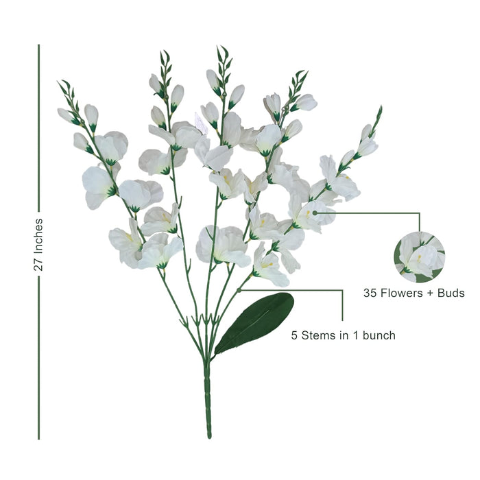 Art Street Artificial Gladiolus Flower Bunch for Vase, for Home Décor Table Placement Office Desk Artificial Flowers (27 Inch, Set of 2, Baby White) (Vase Not Included)