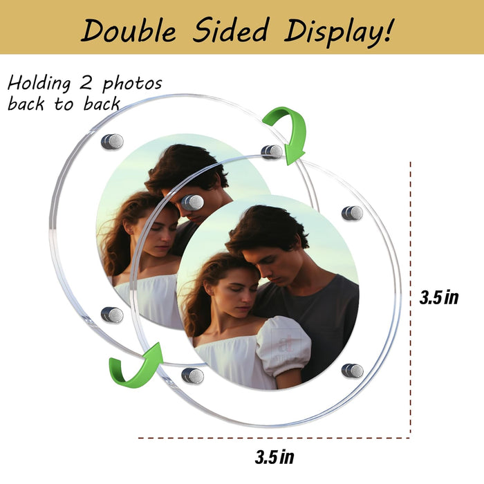 Acrylic Magnetic Picture Photo Frames 9x9 Cm Set of 2, Custom Acrylic Refrigerator, Round Shape Fridge Magnetic Photo Frames.