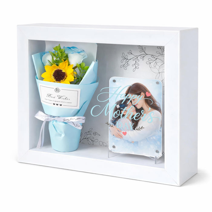 Mother's Day Flower Gift Box for Memories with Flower Bouquet and Fridge Magnet, Beautiful Moments in a Shadow Box, for Anniversary Gifting, Elegant Home Decor Display (Size: 18x23 cm)