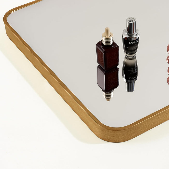 Rectangular Decorative Wall Mirror with Aluminum Metal Frame Gold | Rounded Rectangular Vanity Mirror (Gold, 46x61 cm)