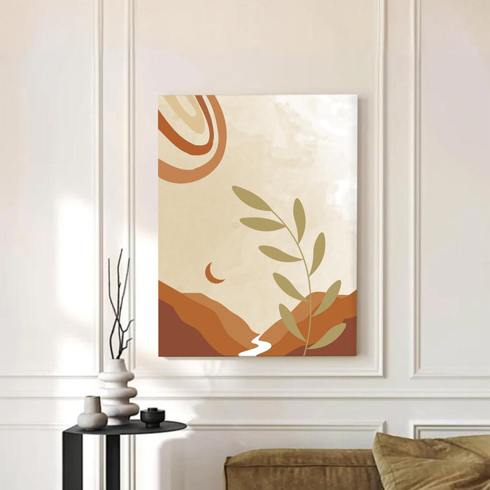 Abstract Desert Nature Stretched Canvas Wall Art Modern Boho Illustration Painting for Home & Office Wall Decor, (16x22 Inch)