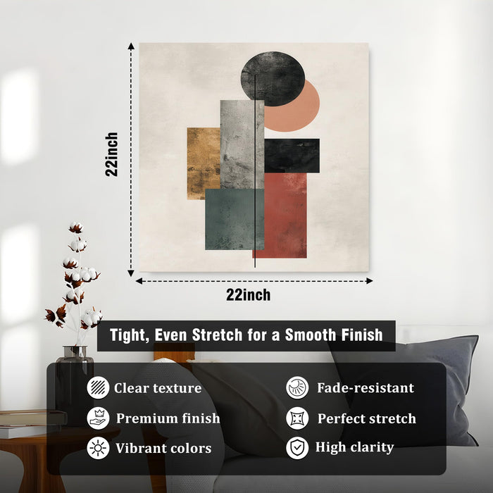 Modern Abstract Geometric Stretched Canvas Wall Art Painting For Living Room, Mid-Century Modern Circles & Rectangles Poster, Contemporary Decor for Living Room & Office (56xx56 cm)