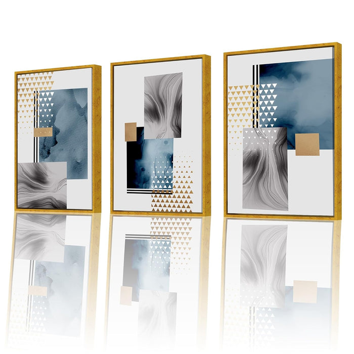 Nordic Abstract Golden Canvas Painting For Home Decor, Geometric Industrial Style Framed Art Prints (17x23 Inch, Set of 3)